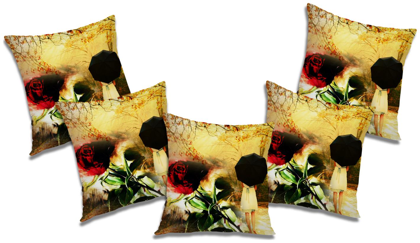 

RADANYA 3D Printed Cushion Cover with Filler (Set of 5) 24x24 inch