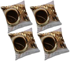RADANYA 3d printed Polyester Gold Cushion Cover ( Large , Pack of 4 )