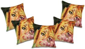 RADANYA 3d printed Polyester Gold Cushion Cover ( Regular , Pack of 5 )