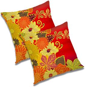 RADANYA 3d printed Polyester Orange Cushion Cover ( Small , Pack of 2 )