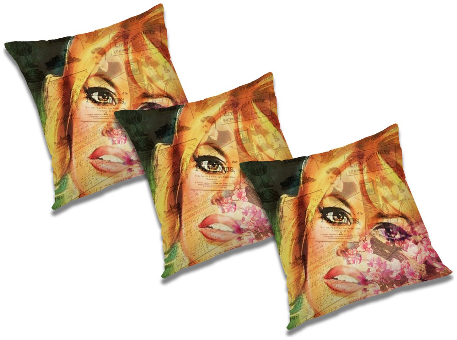 

RADANYA 3d printed Polyester Gold Cushion Cover ( Regular Pack of 3 )
