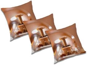 RADANYA 3d printed Polyester Gold Cushion Cover ( Large , Pack of 3 )