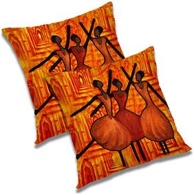 RADANYA 3d printed Polyester Orange Cushion Cover ( Large , Pack of 2 )