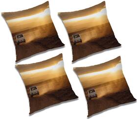 RADANYA 3d printed Polyester Orange Cushion Cover ( Regular , Pack of 4 )