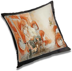 RADANYA 3d printed Polyester Orange Cushion Cover ( Large , Pack of 1 )