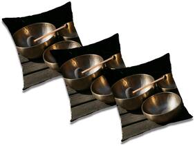 RADANYA 3d printed Polyester Gold Cushion Cover ( Regular , Pack of 3 )