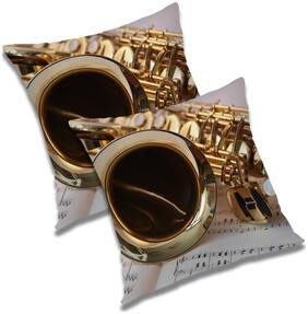 RADANYA 3d printed Polyester Gold Cushion Cover ( Large , Pack of 2 )