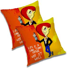 RADANYA Abstract Polyester Orange Cushion Cover ( Large , Pack of 2 )