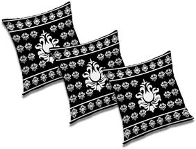 RADANYA Abstract Polyester Black Cushion Cover ( Large , Pack of 3 )