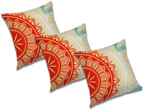 RADANYA Abstract Polyester Orange Cushion Cover ( Large , Pack of 3 )