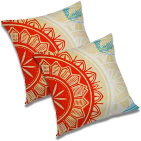 RADANYA Abstract Polyester Orange Cushion Cover ( Large , Pack of 2 )