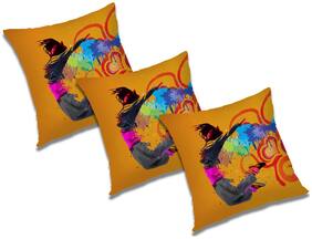RADANYA Abstract Polyester Orange Cushion Cover ( Regular , Pack of 3 )