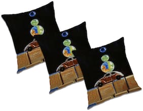 RADANYA Abstract Polyester Black Cushion Cover ( Large , Pack of 3 )
