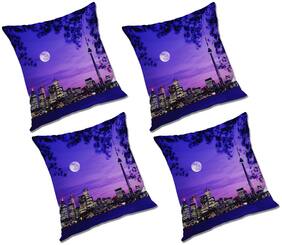 RADANYA Abstract Polyester Blue Cushion Cover ( Large , Pack of 4 )