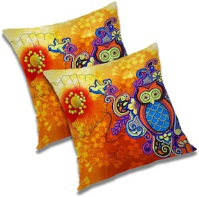RADANYA Abstract Polyester Orange Cushion Cover ( Small , Pack of 2 )