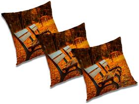 RADANYA Abstract Polyester Orange Cushion Cover ( Small , Pack of 3 )