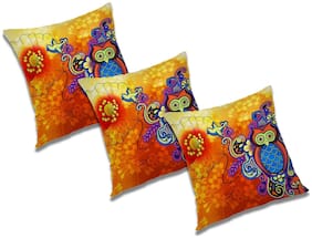 RADANYA Abstract Polyester Orange Cushion Cover ( Small , Pack of 3 )