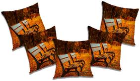 RADANYA Abstract Polyester Orange Cushion Cover ( Extra large , Pack of 5 )
