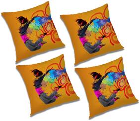 RADANYA Abstract Polyester Orange Cushion Cover ( Large , Pack of 4 )