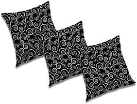 RADANYA Abstract Polyester Black Cushion Cover ( Large , Pack of 3 )