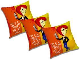 RADANYA Abstract Polyester Orange Cushion Cover ( Extra large , Pack of 3 )
