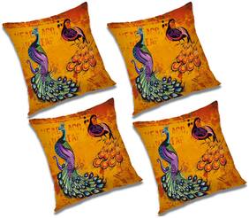 RADANYA Abstract Polyester Gold Cushion Cover ( Large , Pack of 4 )