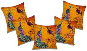 RADANYA Abstract Polyester Gold Cushion Cover ( Extra large , Pack of 5 )