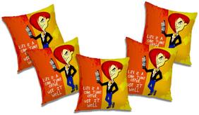 RADANYA Abstract Polyester Orange Cushion Cover ( Regular , Pack of 5 )