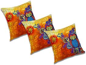 RADANYA Abstract Polyester Orange Cushion Cover ( Large , Pack of 3 )