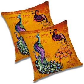 RADANYA Abstract Polyester Gold Cushion Cover ( Regular , Pack of 2 )