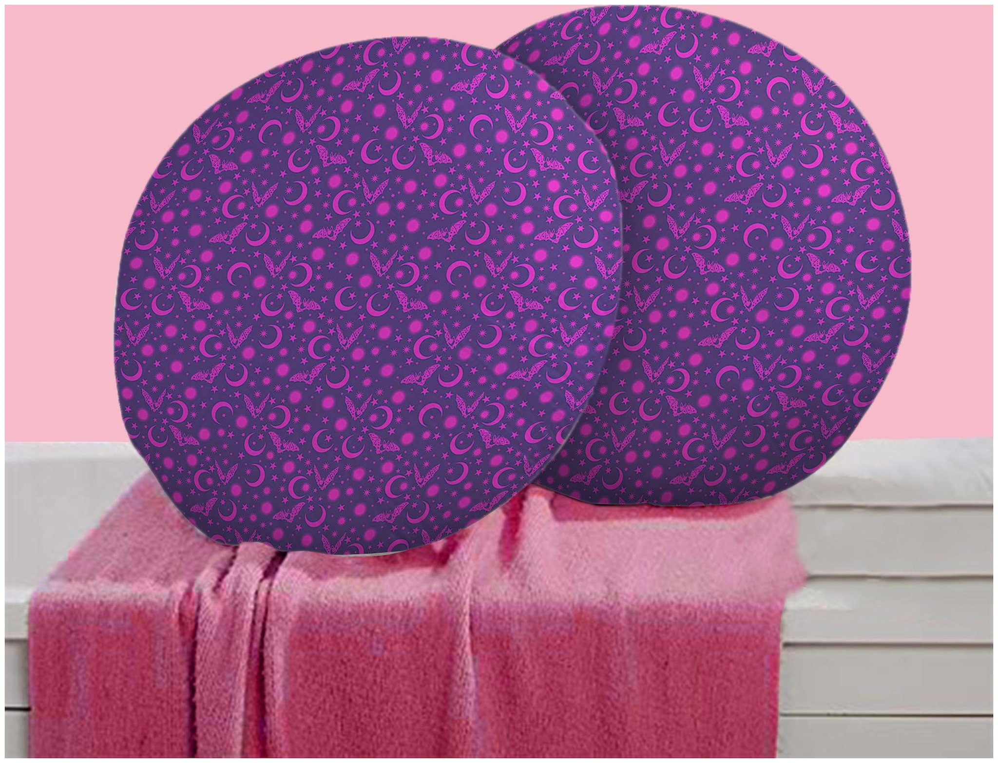

RADANYA Abstract Digitally Printed Round Cushion Cover Pillow Case With Filler Home D cor Set of 2 16 inch Purple