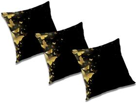 RADANYA Abstract Polyester Black Cushion Cover ( Small , Pack of 3 )