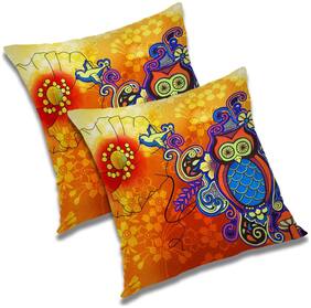RADANYA Abstract Polyester Orange Cushion Cover ( Regular , Pack of 2 )