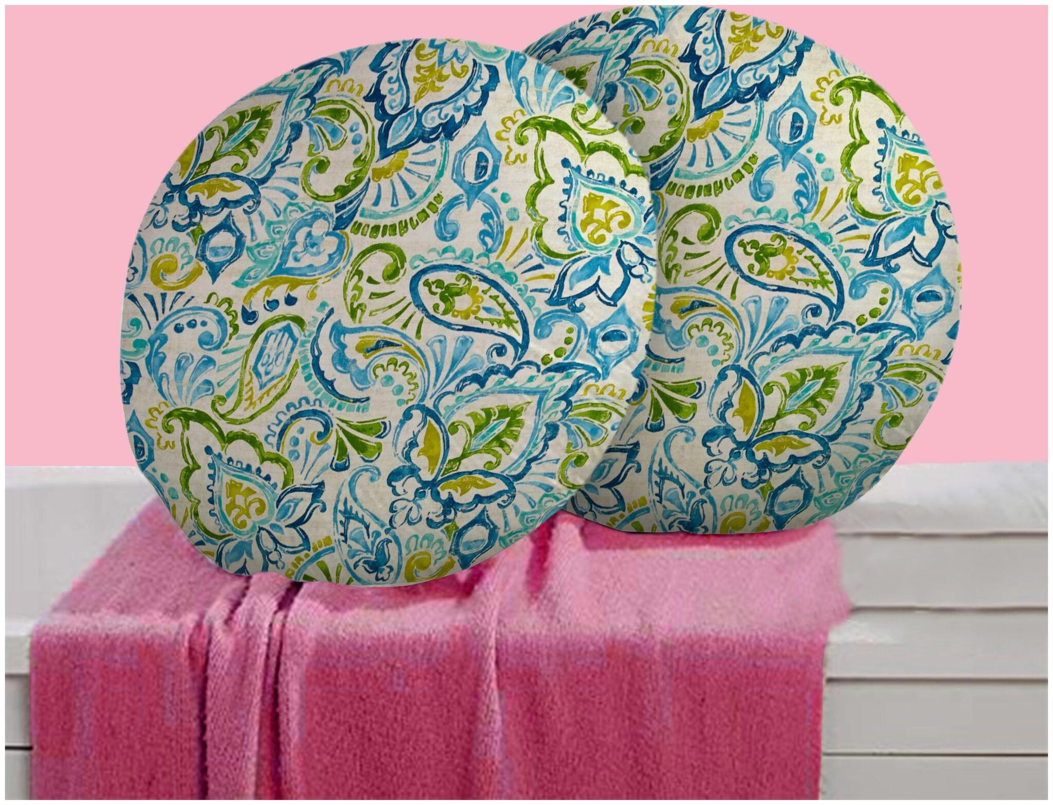 

RADANYA Abstract Digitally Printed Round Cushion Cover Pillow Case With Filler Home D cor Set of 2 16 inch Multi