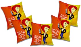 RADANYA Abstract Polyester Orange Cushion Cover ( Large , Pack of 5 )
