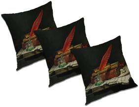 RADANYA Abstract Polyester Black Cushion Cover ( Large , Pack of 3 )
