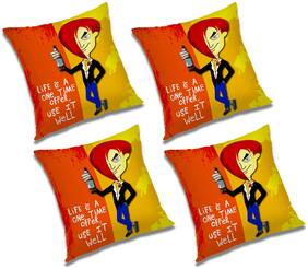 RADANYA Abstract Polyester Orange Cushion Cover ( Large , Pack of 4 )