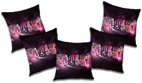 RADANYA Abstract Polyester Black Cushion Cover ( Large , Pack of 5 )