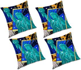RADANYA Abstract Polyester Blue Cushion Cover ( Large , Pack of 4 )
