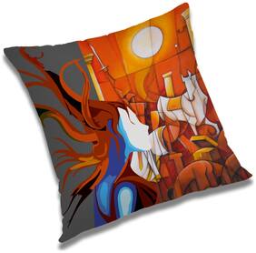 RADANYA Abstract Printed Cushion Cover Orange,24x24 inch