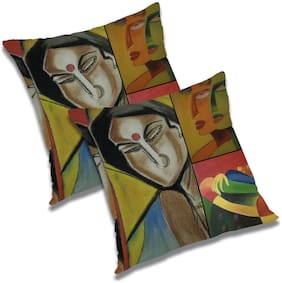 RADANYA Abstract Polyester Black Cushion Cover ( Large , Pack of 2 )