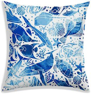 RADANYA Printed Polyester Blue Cushion Cover ( Large , Pack of 1 )