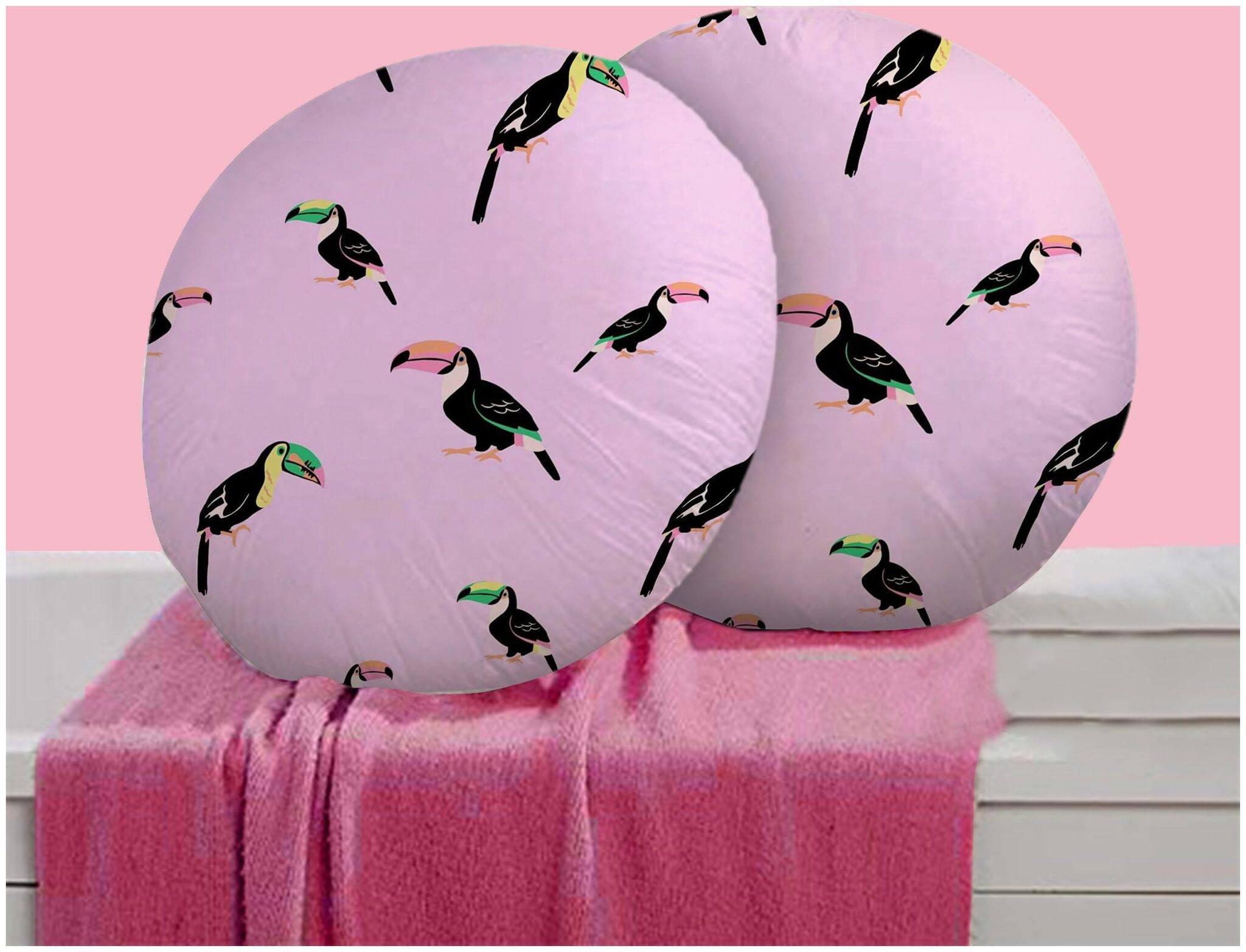 

RADANYA Bird Digitally Printed Round Cushion Cover Pillow Case With Filler Home D cor Set of 2 16 inch Violet