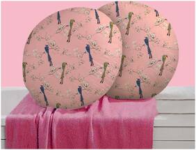 RADANYA Bird Digitally Printed Round Cushion Cover Pillow Case With Filler Home D cor Set of 2 ,16 inch,Peach
