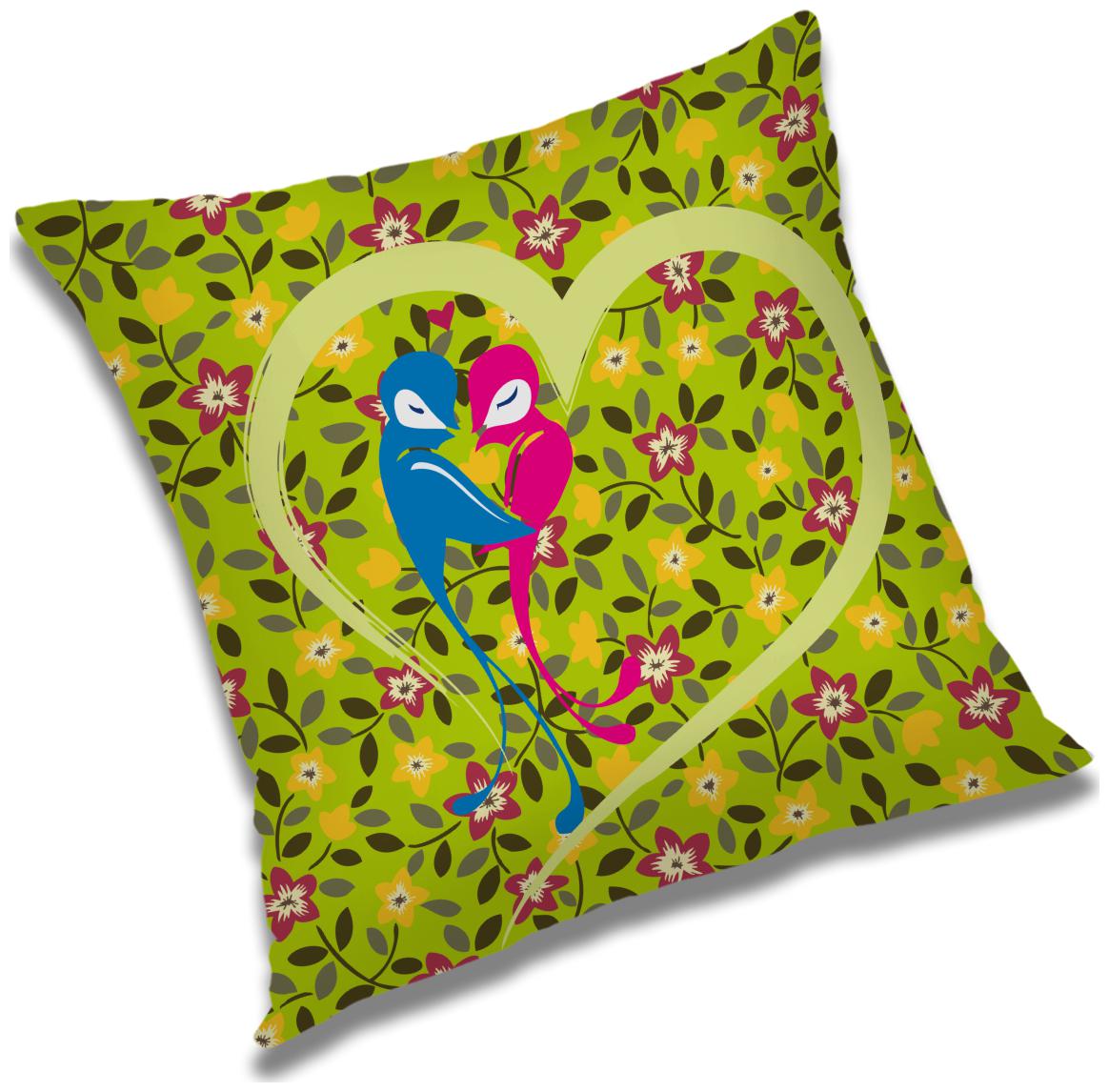 

RADANYA Bird Printed Cushion Cover Green 16x16 inch