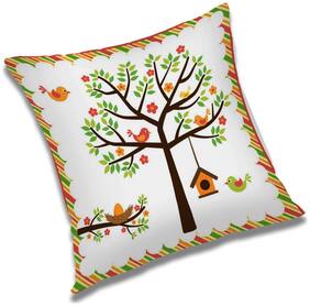 RADANYA Bird Printed Cushion Cover White,18x18 inch