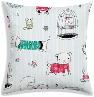 RADANYA Cartoon Polyester White Cushion Cover ( Large , Pack of 1 )