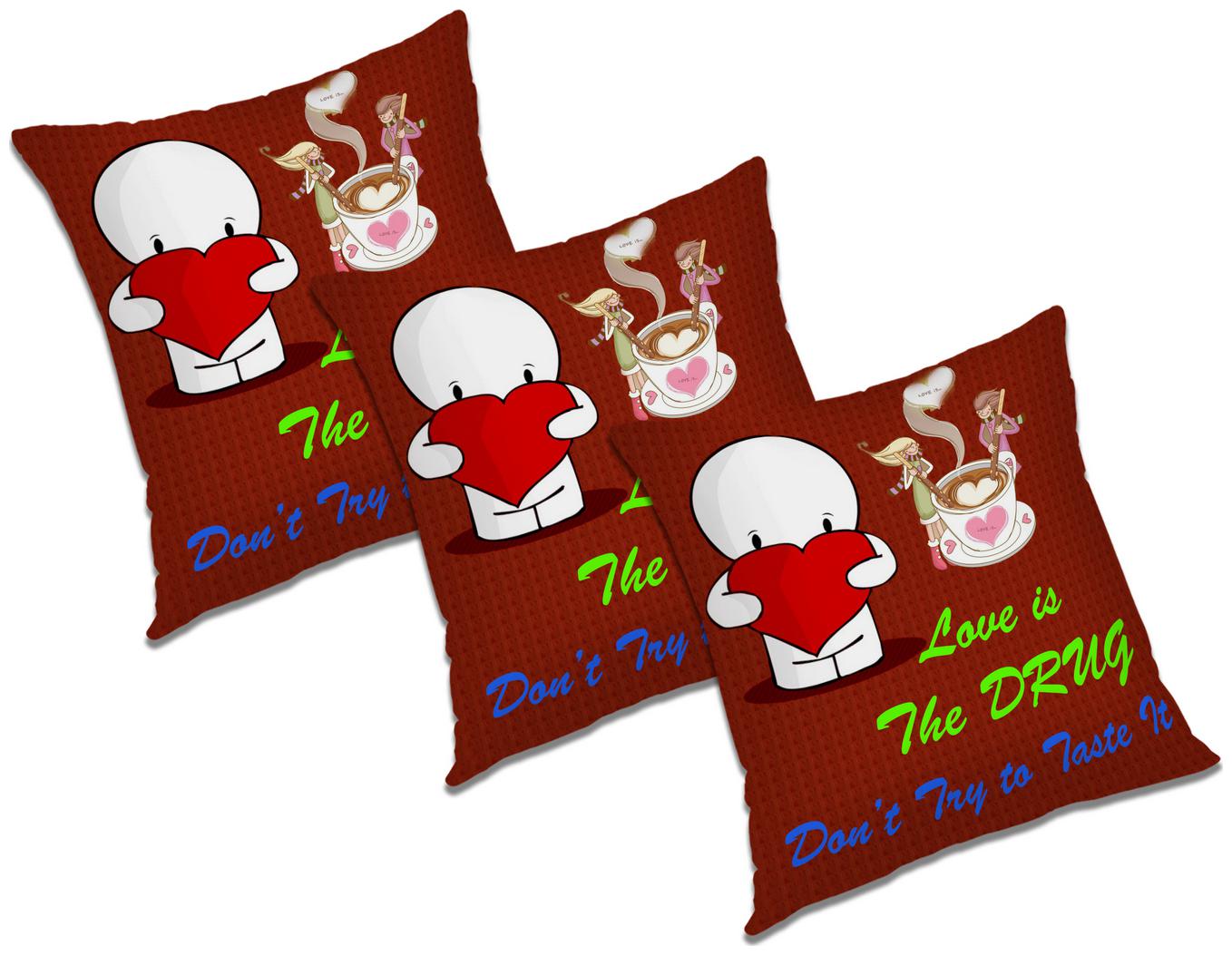 

RADANYA Cartoon Cushion Cover With FIller (Set of 3) 18x18 inch