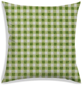 RADANYA Checkered Polyester Green Cushion Cover ( Large , Pack of 1 )