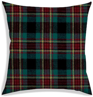RADANYA Checkered Polyester Green Cushion Cover ( Extra large , Pack of 1 )